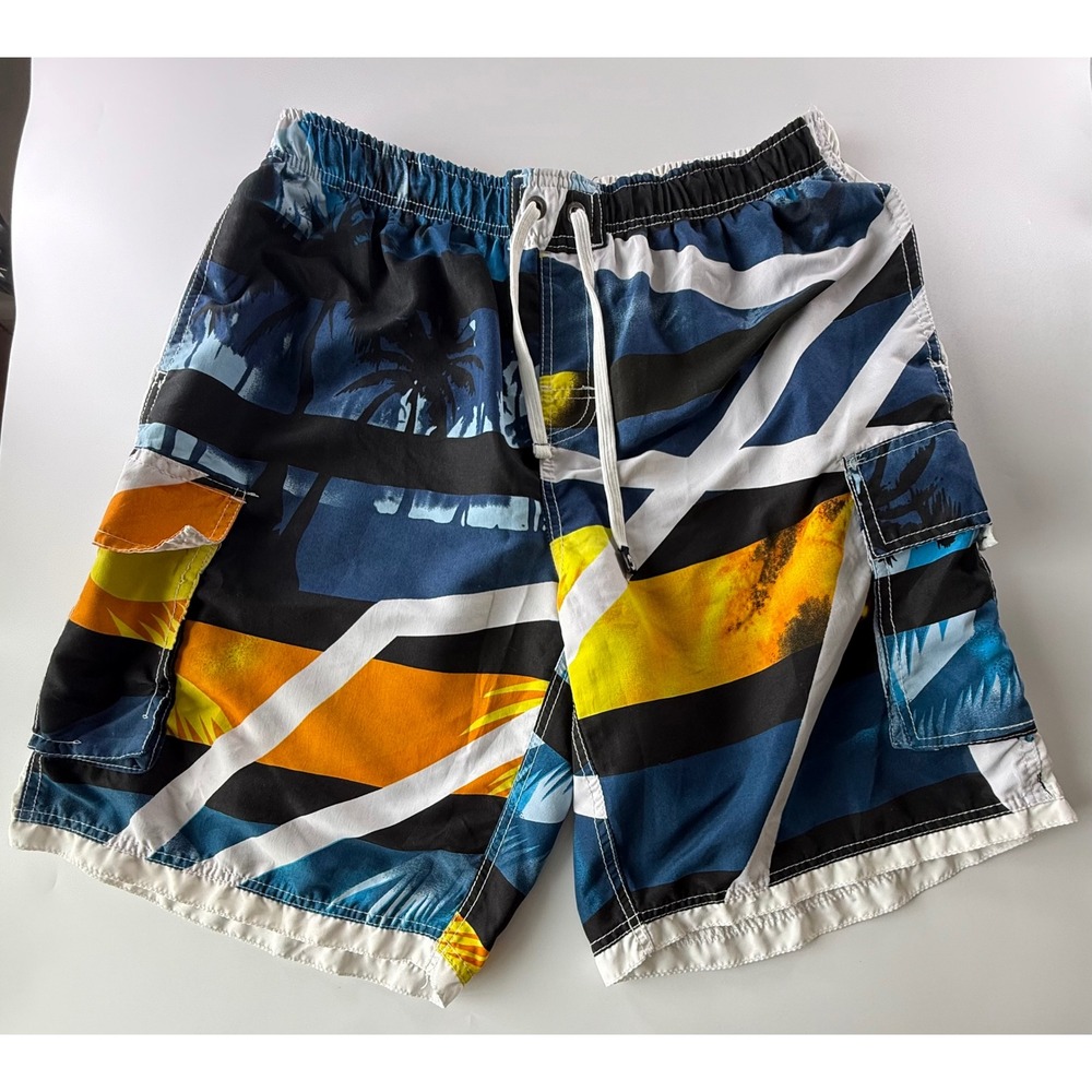 Banana Split USA Boys XXL Swim Trunks Board Shorts Tropical Cargo Pockets Blue
